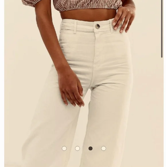 Free People Cream Wide-Leg Cropped Jeans - Picture 3 of 13